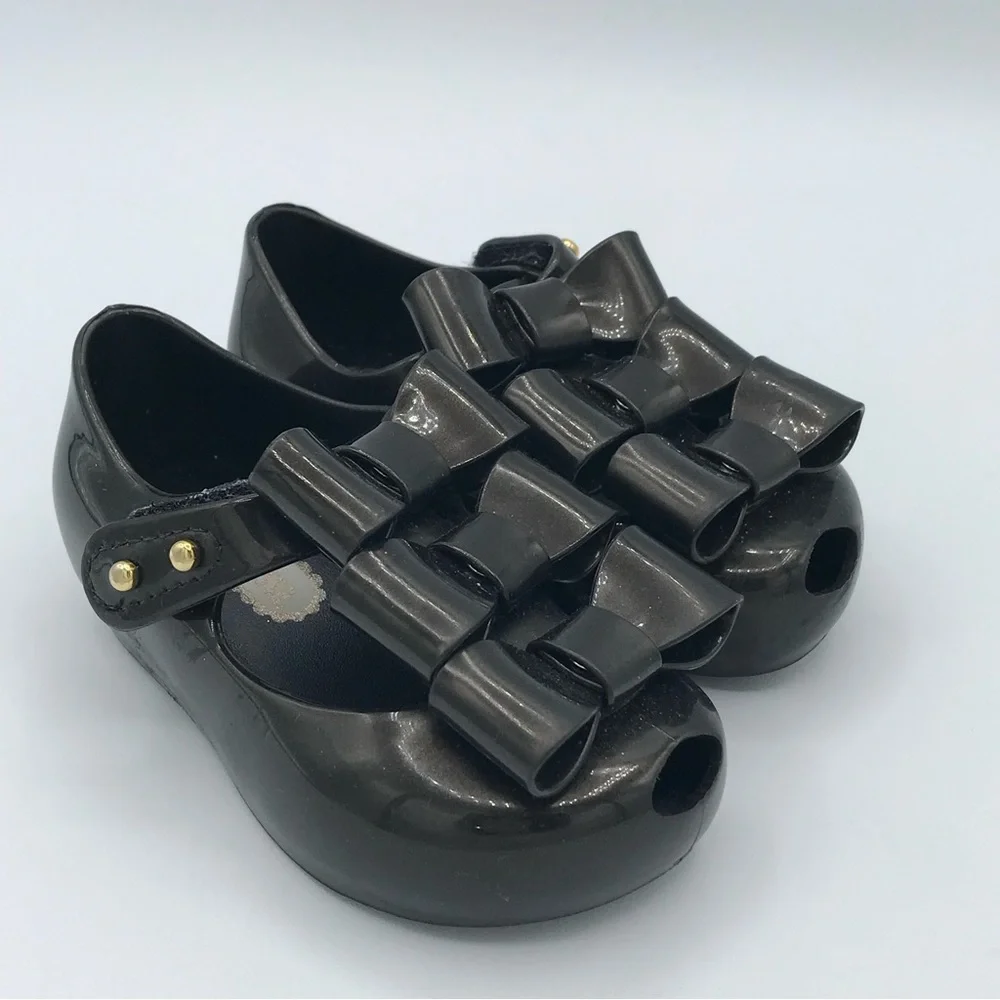 Mini Melissa Ultragirl Little Girls Sz 5 Triple Bow Mary Jane Shoes Sandals EUC